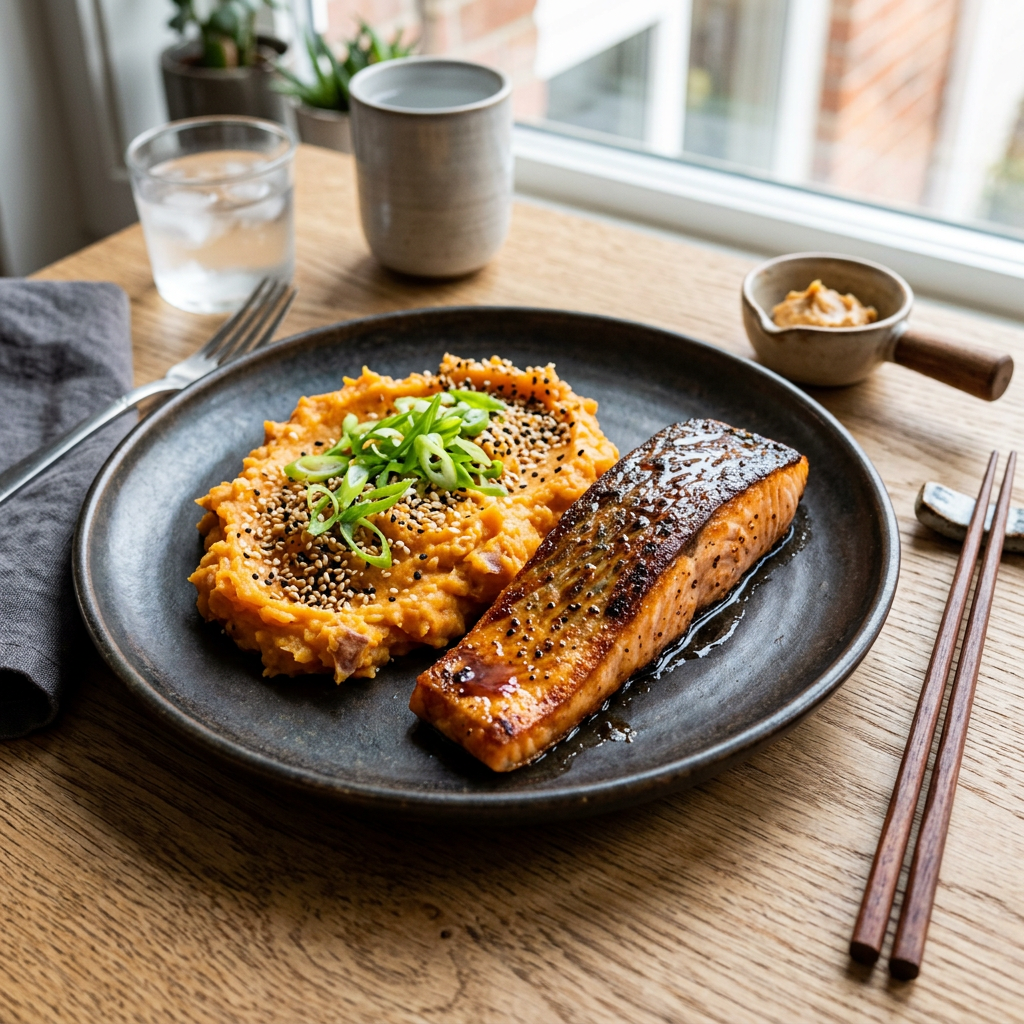 Sesame-Ginger Salmon with Sweet Potato Mash