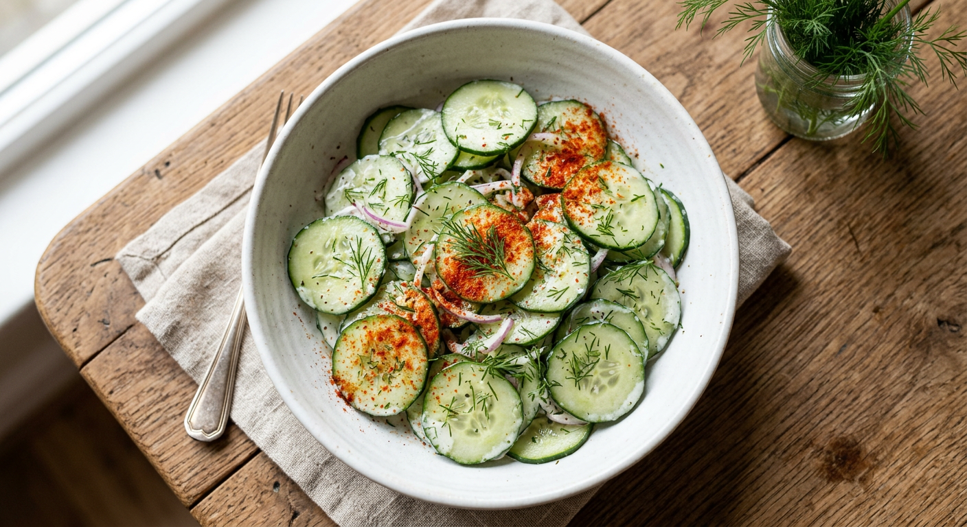 Classic Creamy Uborkasaláta (Hungarian Cucumber Salad)