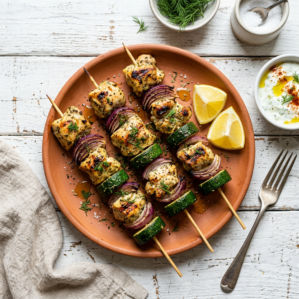 Lemon & Oregano Chicken Zucchini Skewers