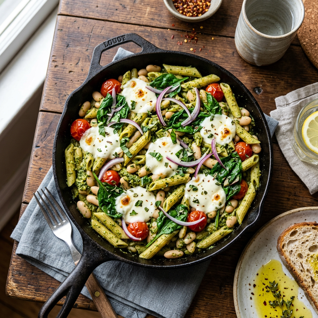Pesto & White Bean Brunch Pasta Bake