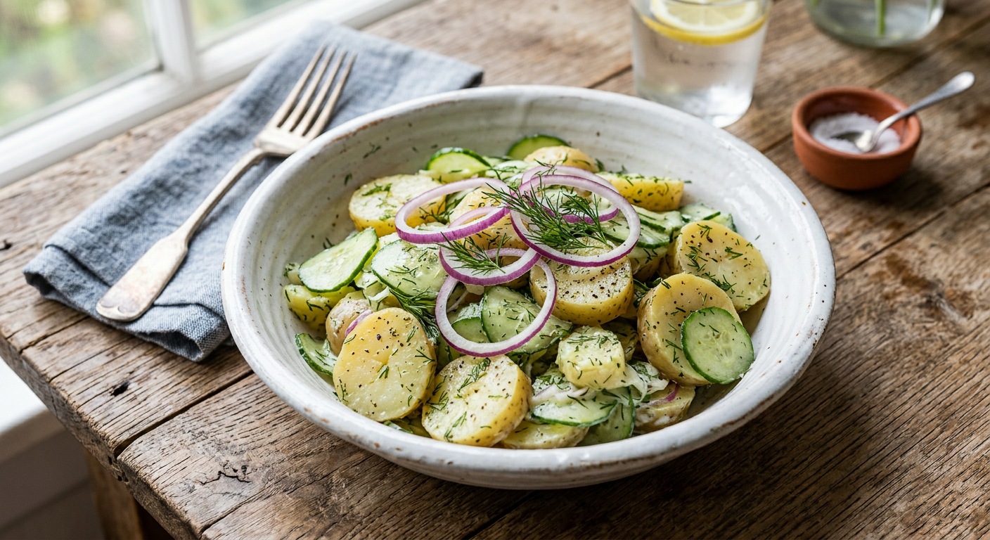 Warm Cucumber and Potato Salad (Kartoffelsalat)