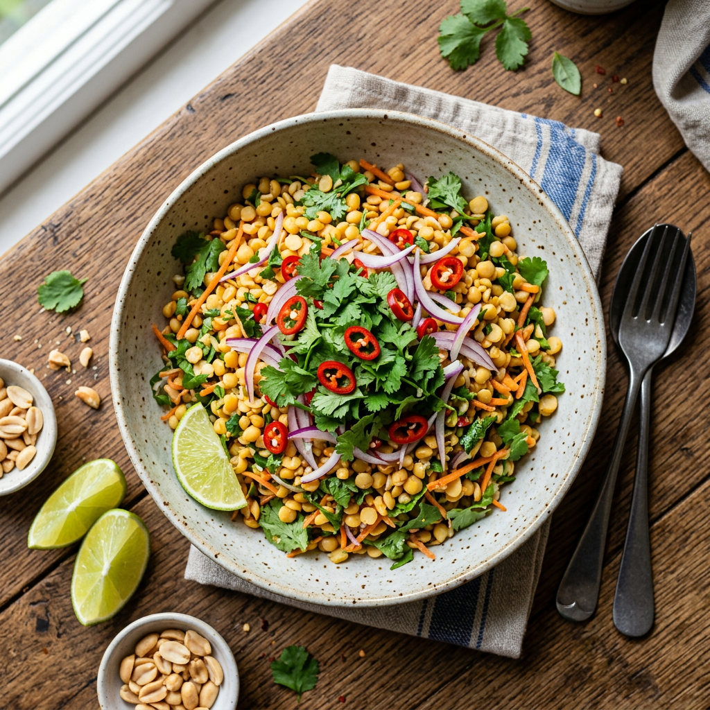 Thai stílusú friss sárgaborsó saláta