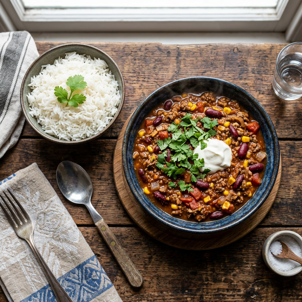 Klasszikus Chili con Carne párolt rizzsel