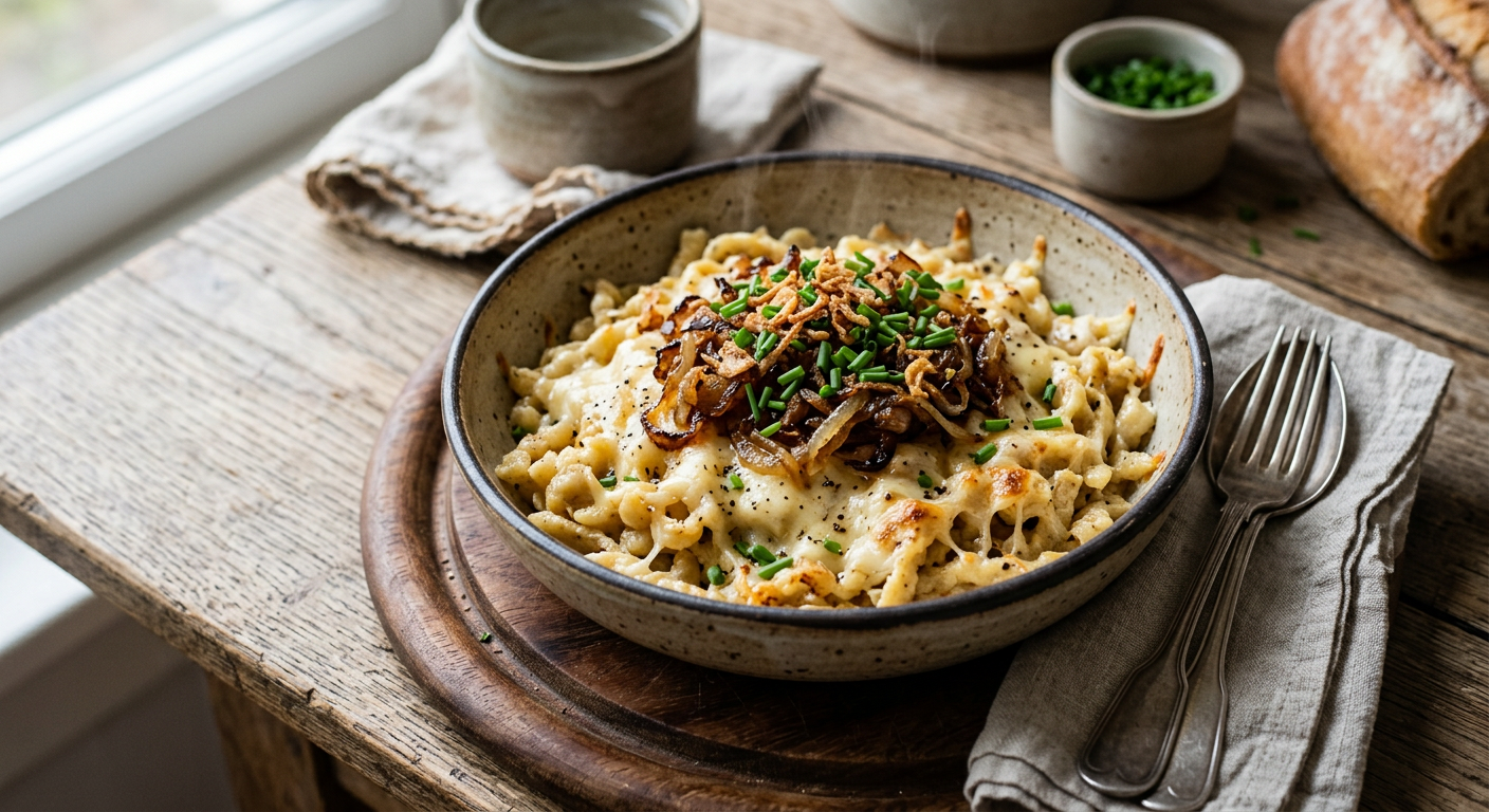 Käsespätzle - Sajtos német nokedli karamellizált hagymával