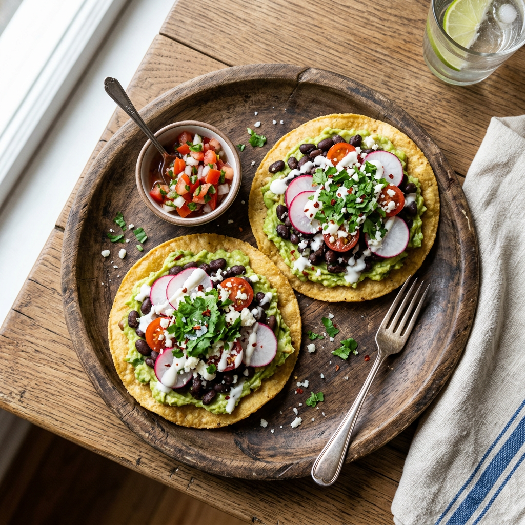 Crispy Avocado and Black Bean Tostadas