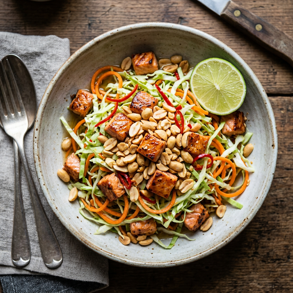 Thai-Style Seared Salmon & Peanut Crunch Salad