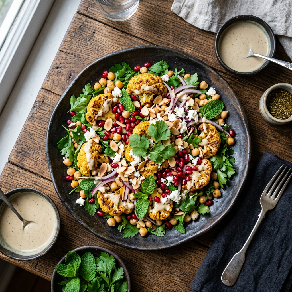 Roasted Spiced Cauliflower and Chickpea Salad
