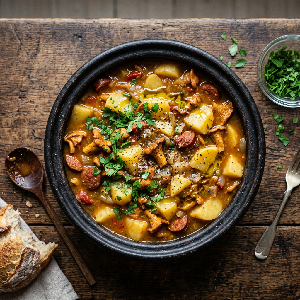 Füstös Rókagombás Burgonyaragu (Patatas con Níscalos stílusban)